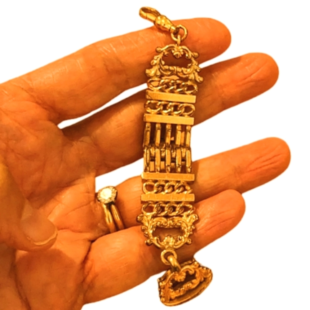 Antique 12K Gold Filled Watch Fob Vest Chain Ornate TGE Signed Horology Piece